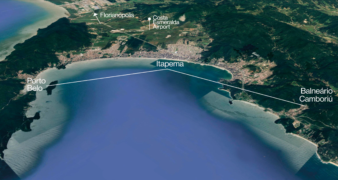 Mapa do litoral norte de Santa Catarina com Porto Belo, Itapema e Balneário Camboriú