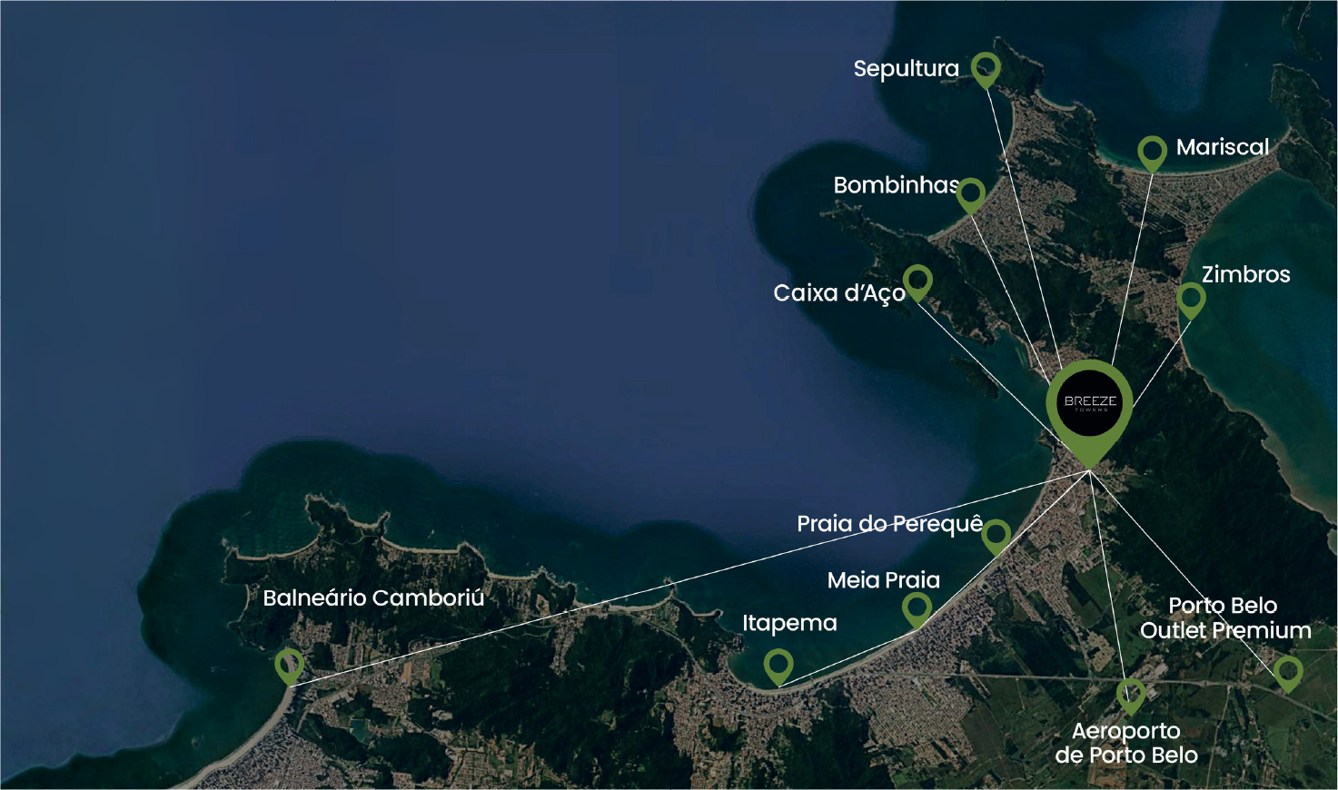 Mapa regional com a localização do Breeze Towers em Porto Belo